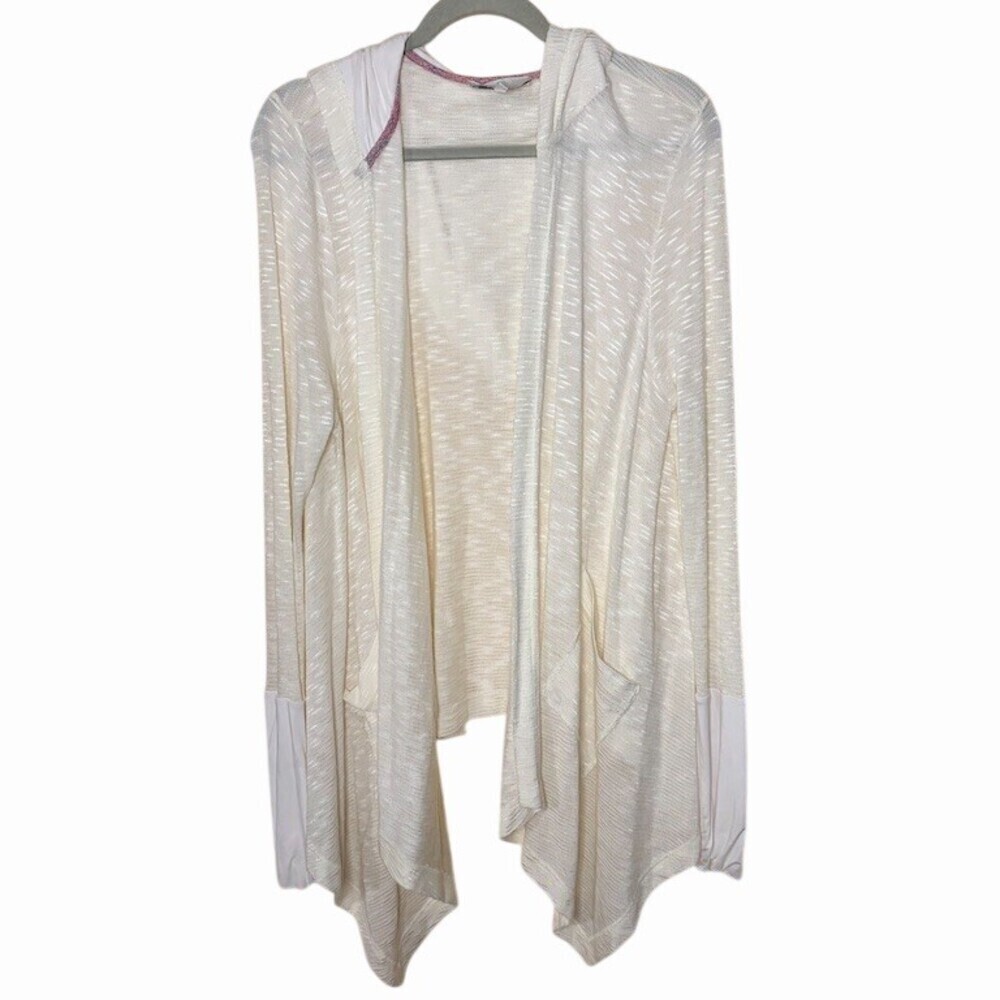Skies Are Blue Cardigan Sweater Womens 2X Ivory Hooded Open Front